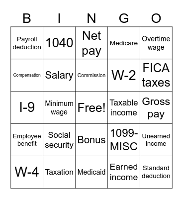 Income/Tax Bingo Card