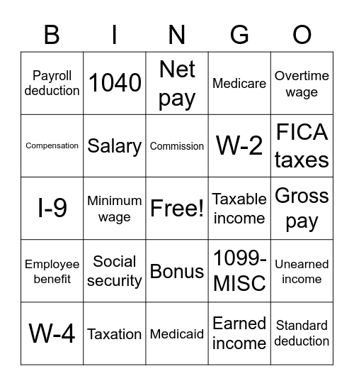 Income/Tax Bingo Card