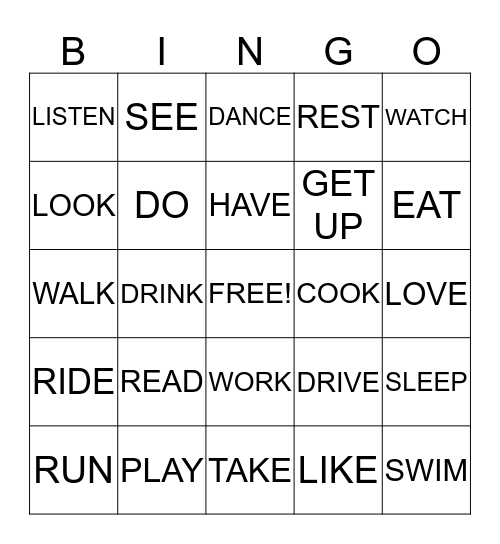 VERBS Bingo Card