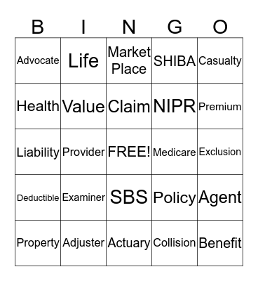 Insurance BINGO Card