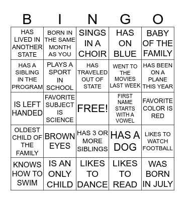 GETTING TO KNOW YOU Bingo Card