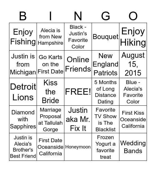 Alecia & Justin Bingo Card