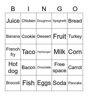 ASL Food Bingo Card