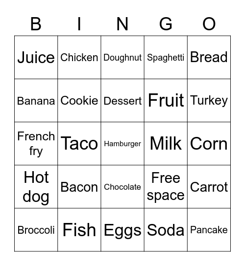 ASL Food Bingo Card