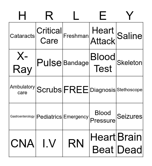 Nurse Harley!!! Bingo Card
