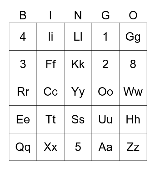 ASL Letters + Numbers Bingo Card