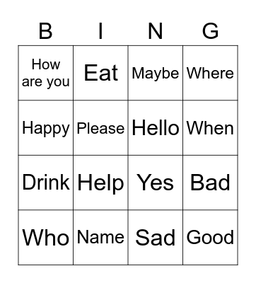 ASL WORD BINGO Card