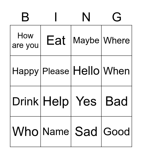 ASL WORD BINGO Card