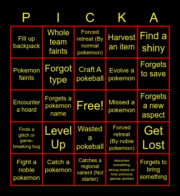 Pokemon Bingo Card