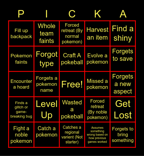 Pokemon Bingo Card