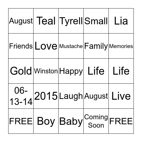 WINSTON'S BABY BINGO  Bingo Card