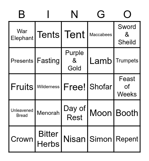 High Holy Days Bingo Card