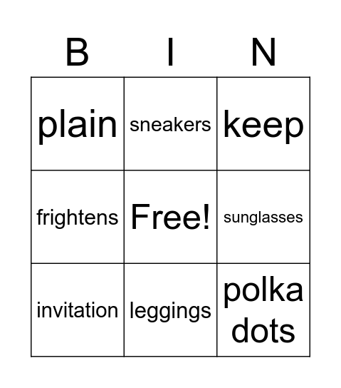 Cool Clothes Bingo Card