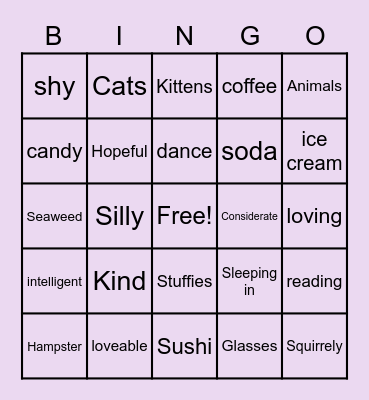 Addie Bingo Card