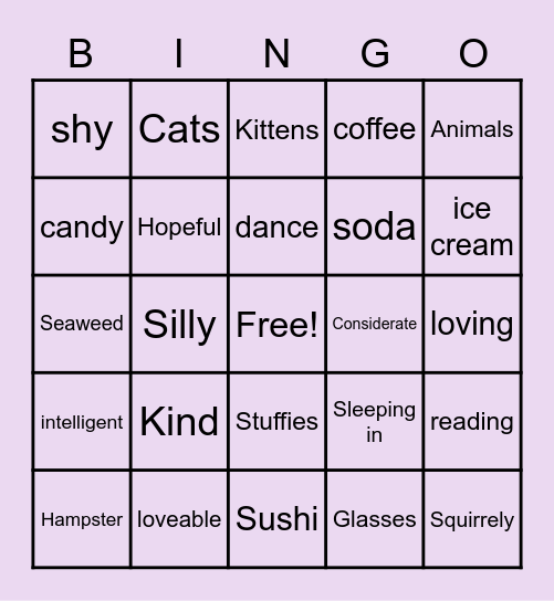 Addie Bingo Card
