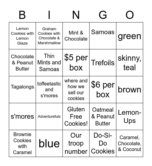 Girl Scout Cookies (Level - Brownies) Bingo Card
