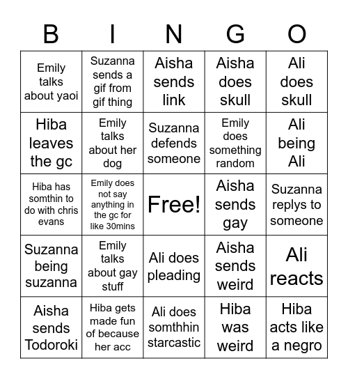 Gay gc bingo Card