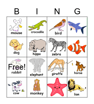 Animals Bingo Card