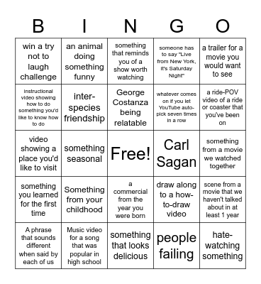 YouTube Bingo Card