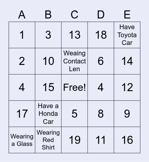 Test Bingo41 Bingo Card