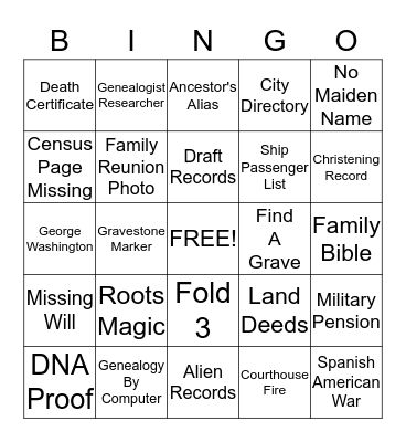 Genealogy Bingo Card