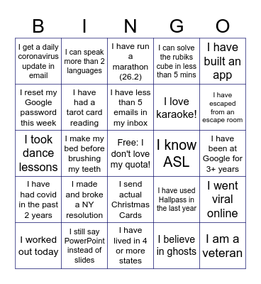 Getting to know you! Bingo Card