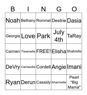 HOLMES-MANNINGS FAMILY REUNION 2015 Bingo Card