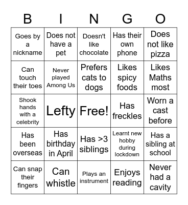 Ice Breaker Bingo Card