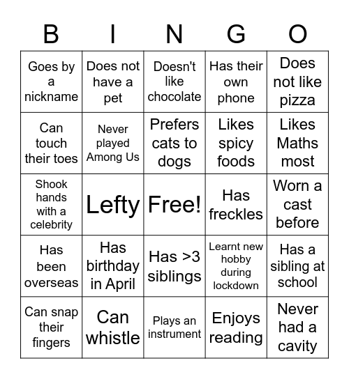 Ice Breaker Bingo Card