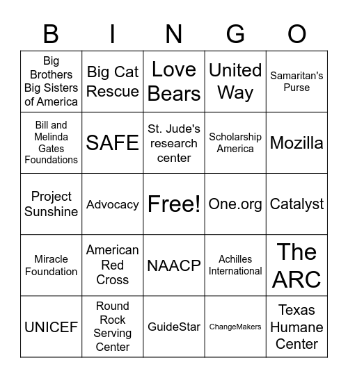 Ventures in Volunteering VIV Bingo Card