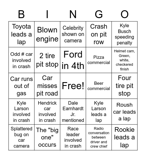 Daytona 500 Bingo Card