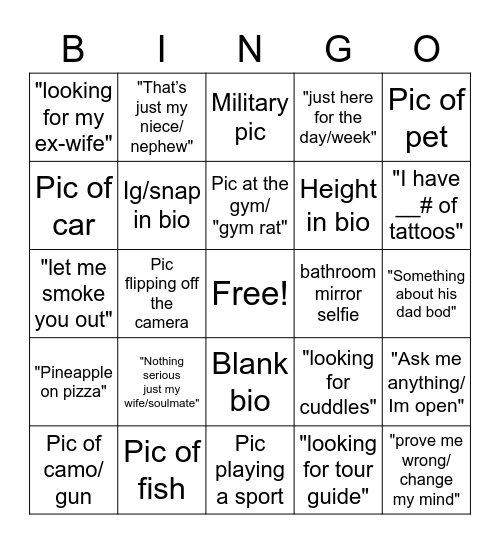 Tinder Bingo Card