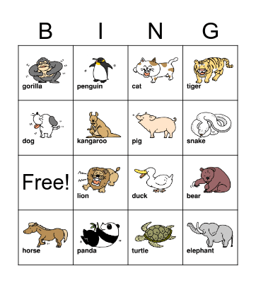 Animal bingo Card