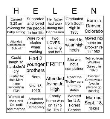 Helen Ruth Davidson Seddon Bingo Card