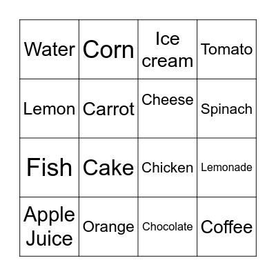 Food Bingo Card