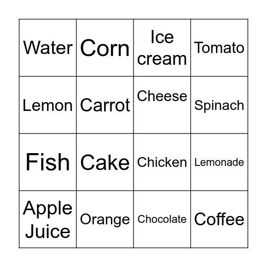 Food Bingo Card