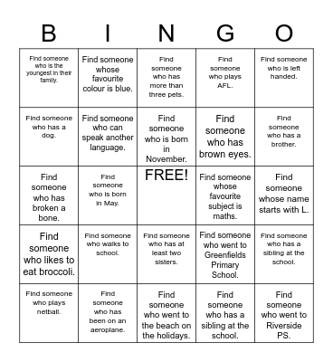 Get to Know You Bingo Card