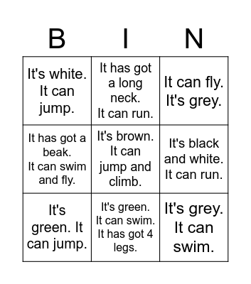 Animals Bingo Card