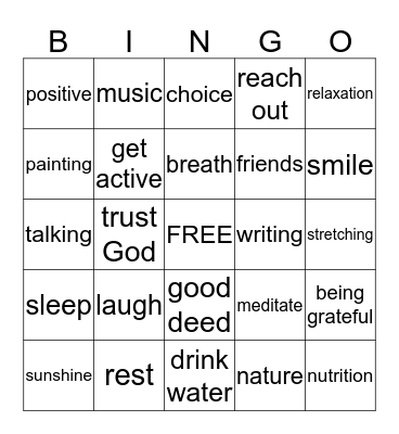 Stress helpers  Bingo Card