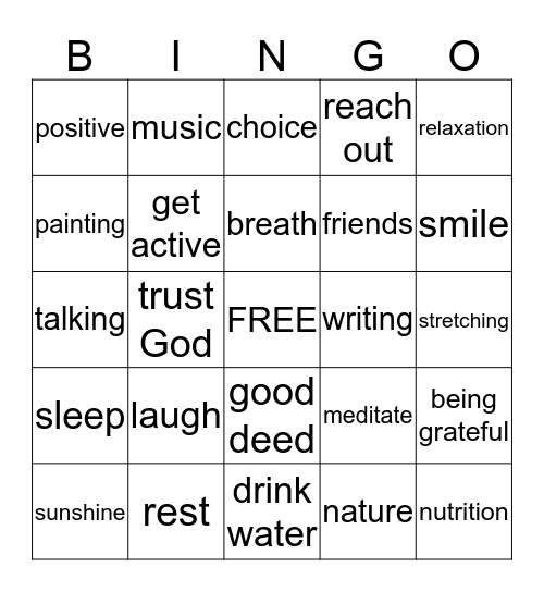 Stress helpers  Bingo Card