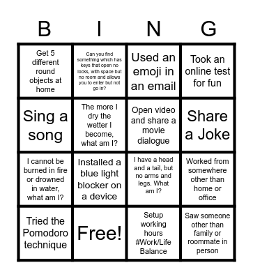 Remote Work Bingo! Bingo Card