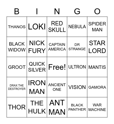 AVENGERS Bingo Card