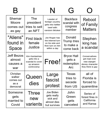 2022 Bingo Card