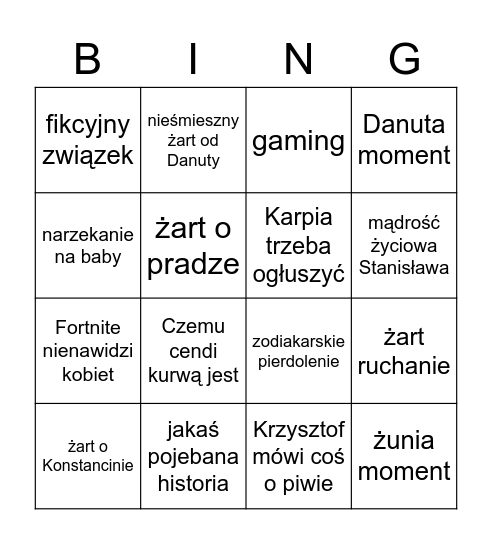 Piotr gryf bingo Card
