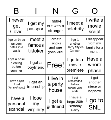 Personal 2022 Bingo Card