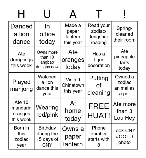 HUAT BINGO Card