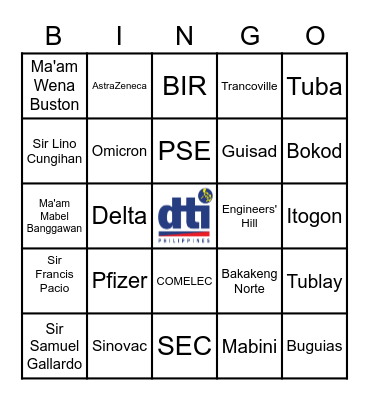 DTI Bingo Card