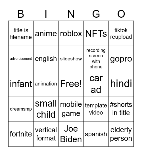 PetitTube Bingo Card