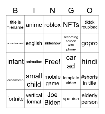 PetitTube Bingo Card