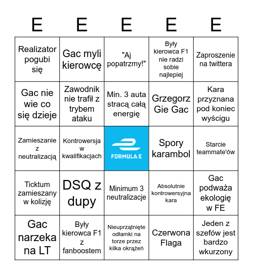 Formuła eeeee Bingo Card